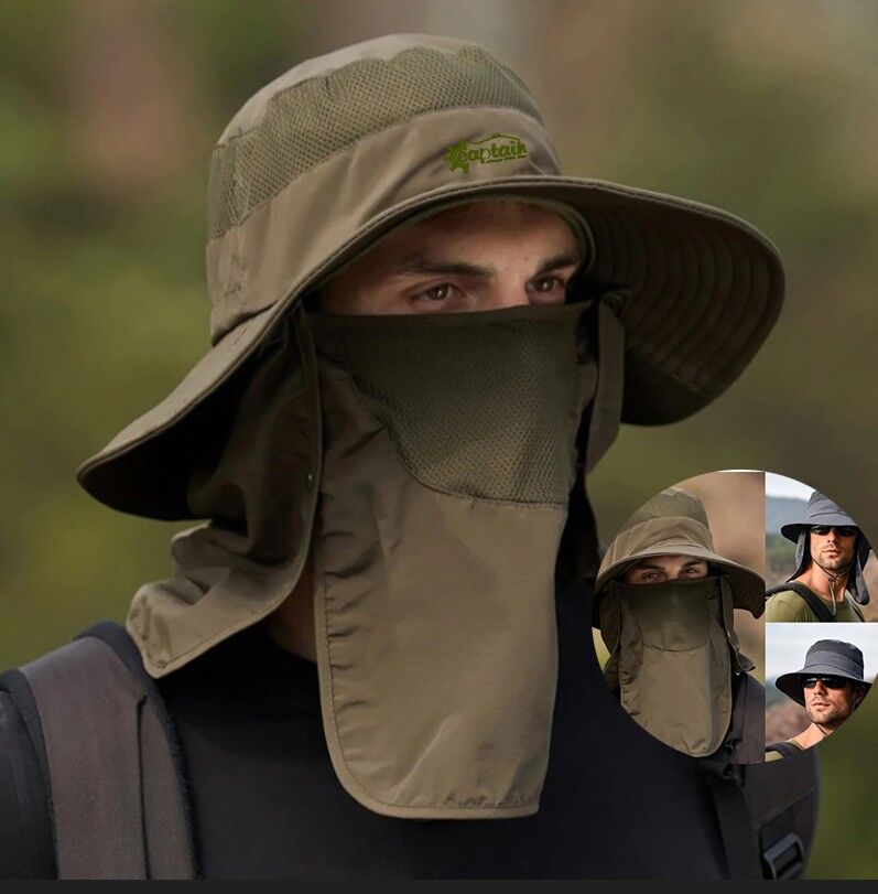 Fisherman Style Foter BG-9073 Haki Renk Fileli Fötr Şapka + Çıkarılabilir Yüz ve Ense Koruma