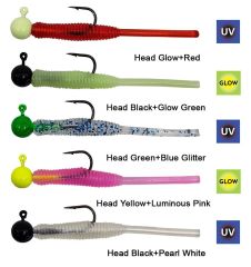 Kendo Hook Worm Jighead+Lrf Silikonu 1gr+4.5cm 5 Adet Head Glow+Red