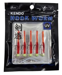 Kendo Hook Worm Jighead+Lrf Silikonu 1gr+4.5cm 5 Adet Head Glow+Red