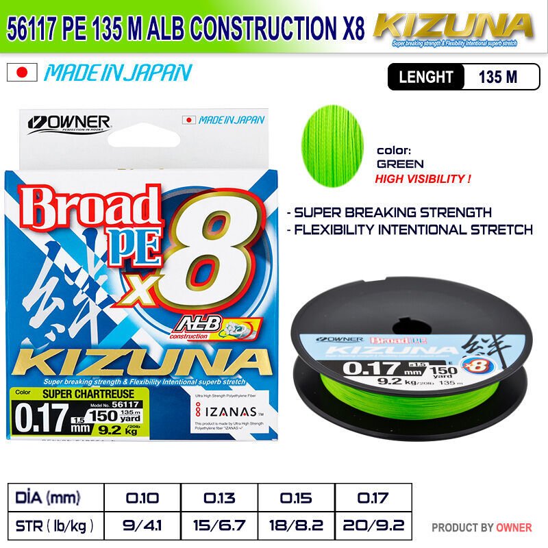 Kizuna 56117 Pe 135m Alb Construction x8 Super Chartreuse İp isina
