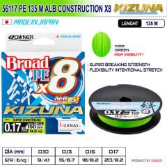 Kizuna 56117 Pe 135m Alb Construction x8 Super Chartreuse İp isina